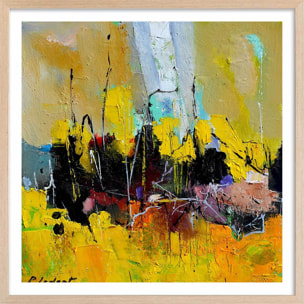 Affiche abstraite jaune et profondeur abyssale Affiche + cadre en bois - Chêne