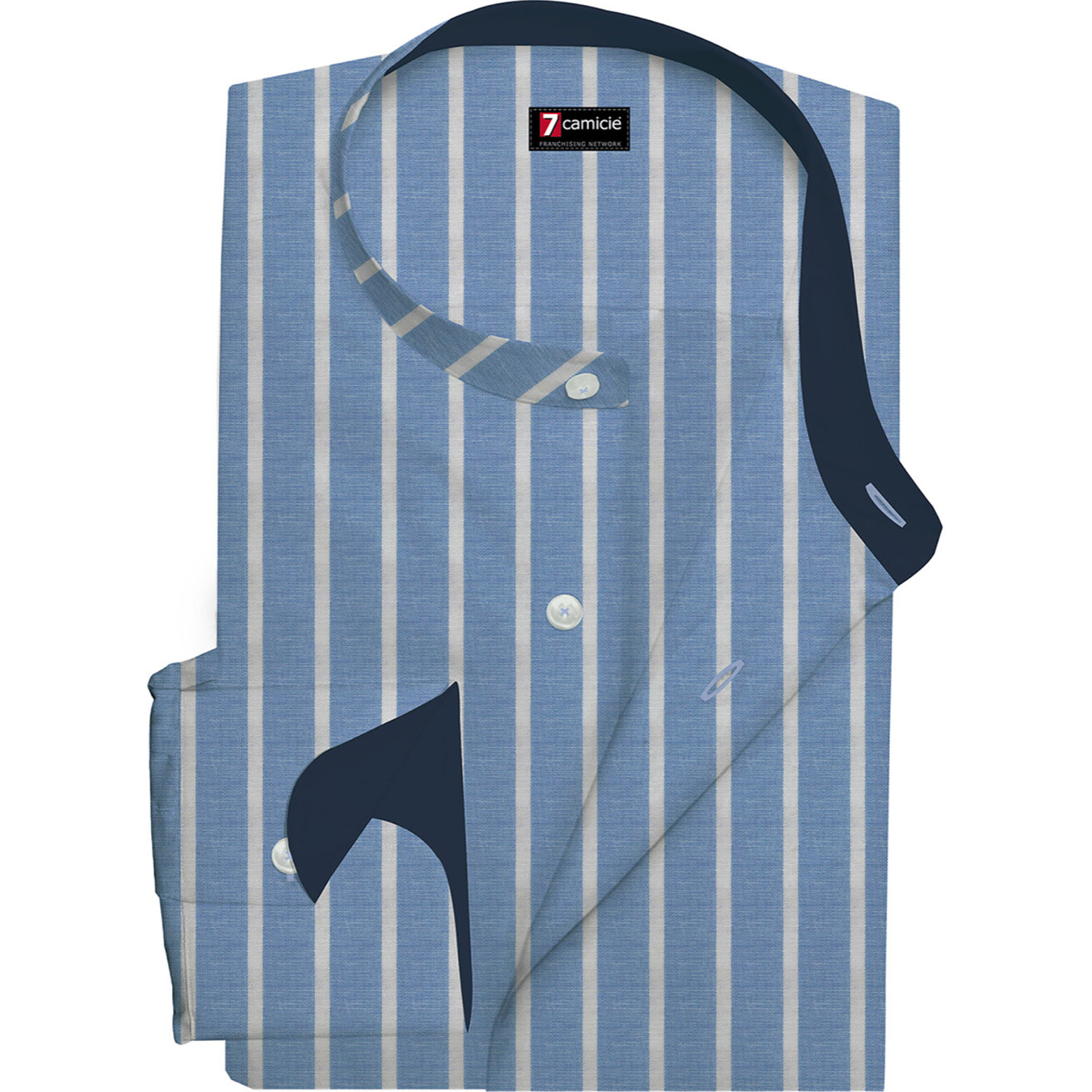 Camicia Uomo Coreano Slim Lino Cotone Riga Larga Celeste/Bianco