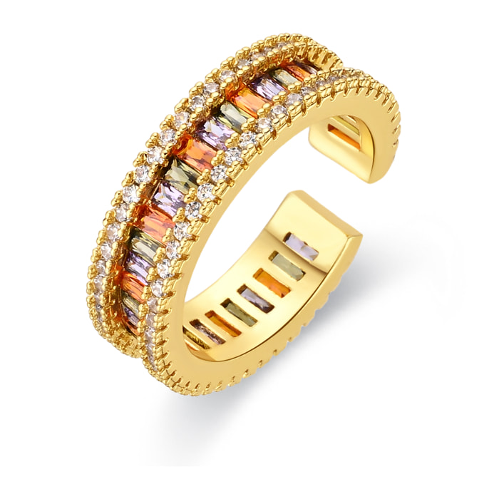 Anillo de Aleación de Metal y Circonita Multicolor acabado en oro amarillo de 18k