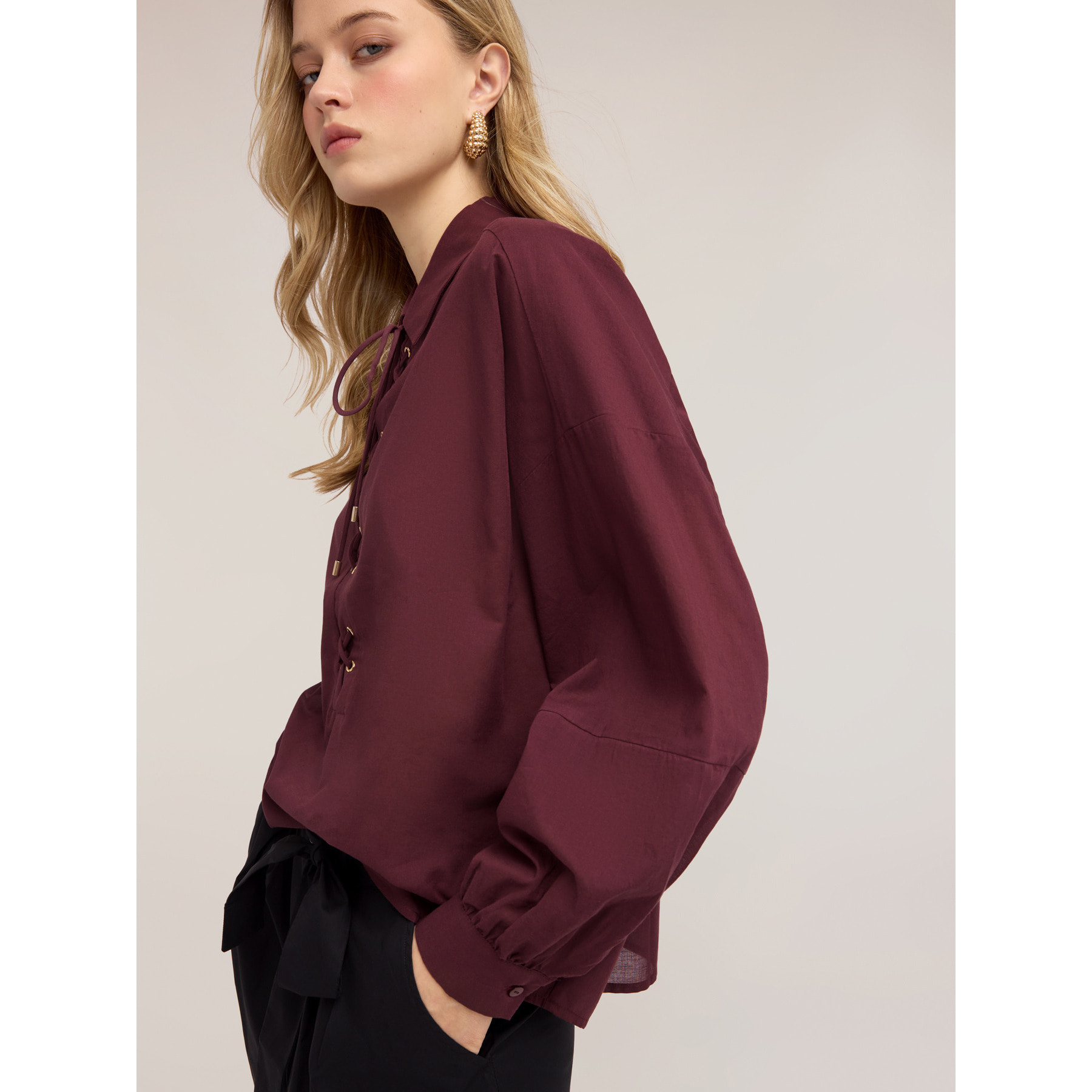 Motivi - Camicia over in mussola con lacci - Viola