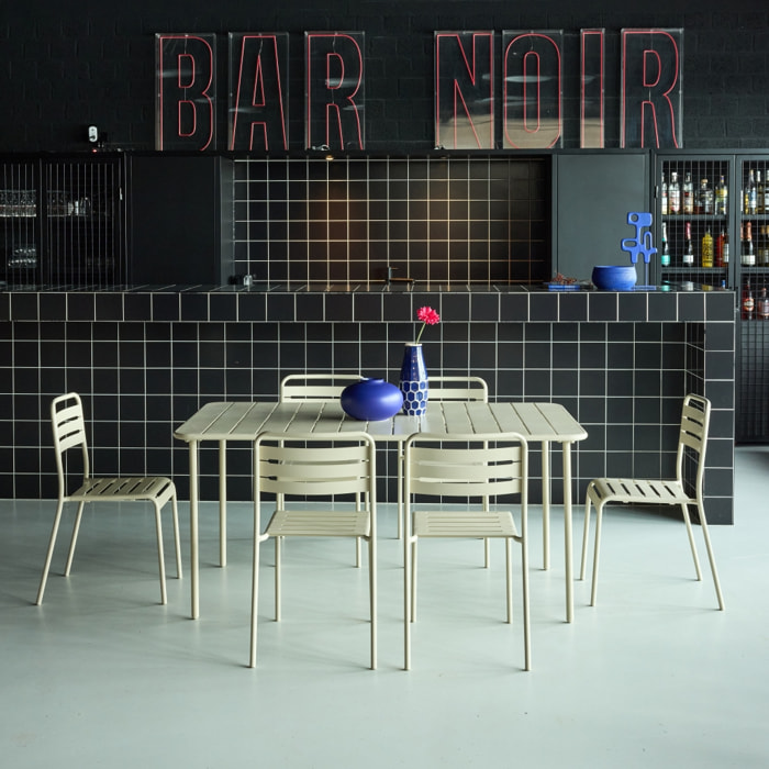 Table de jardin métal + 6 assises beige Amélia