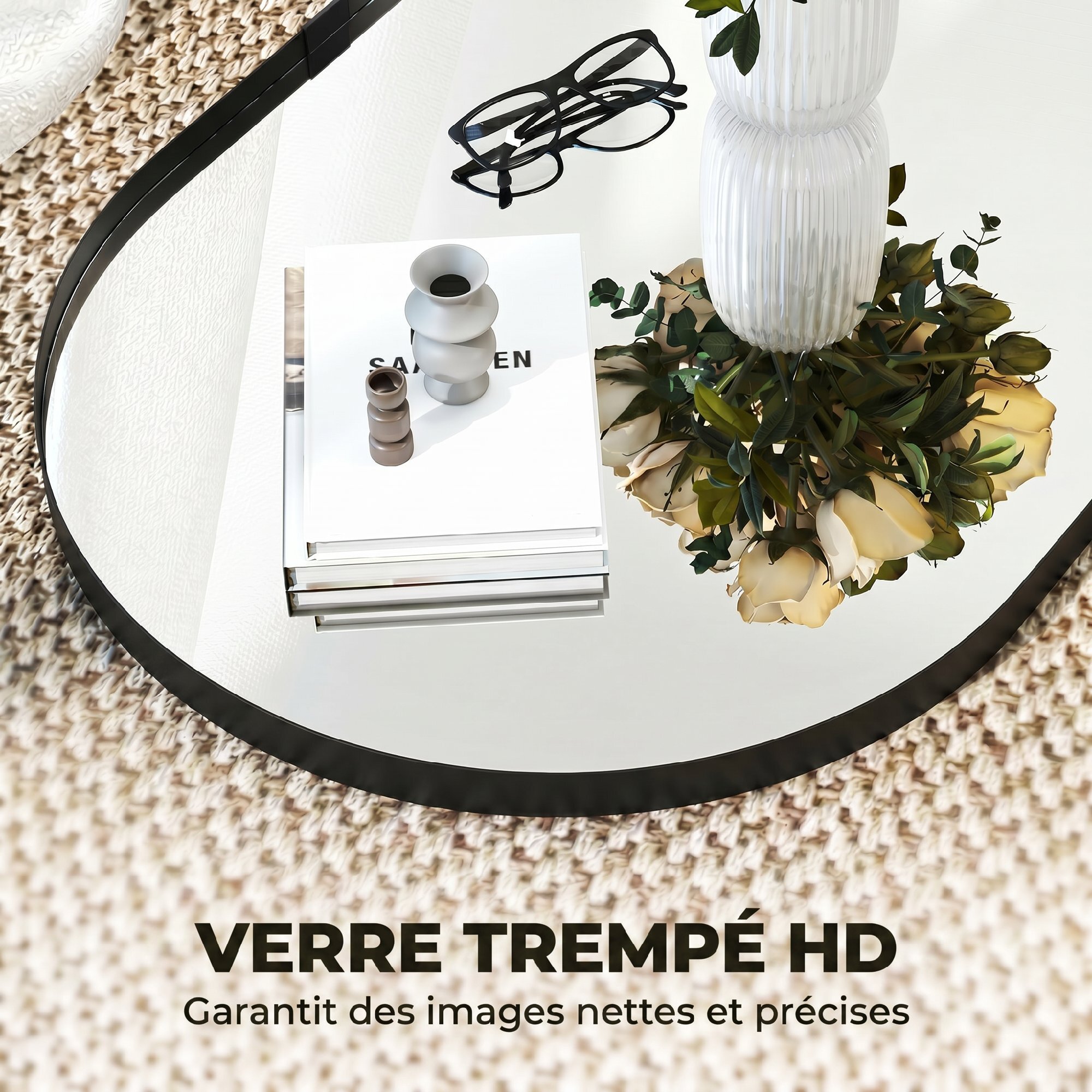 Miroir mural design ovale alu noir - 60 x 90 cm