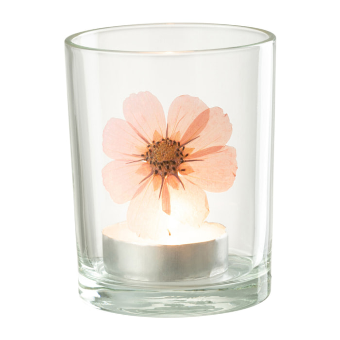 J-Line Photophore Fleur Rose Verre Mix