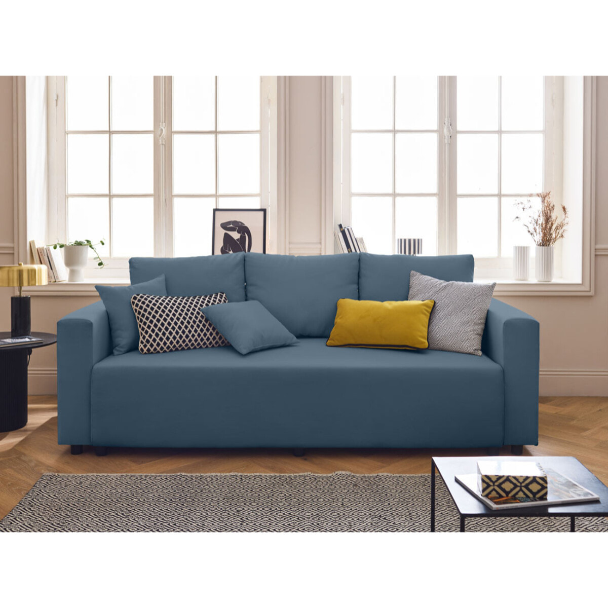 Regala - canapé 3 places - convertible avec coffre - en tissu - Bleu Ardoise