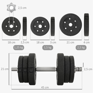 Ensemble d'haltères courtes total 25 Kg - barres incluses - entraînement musculaire & haltérophilie - acier PU noir