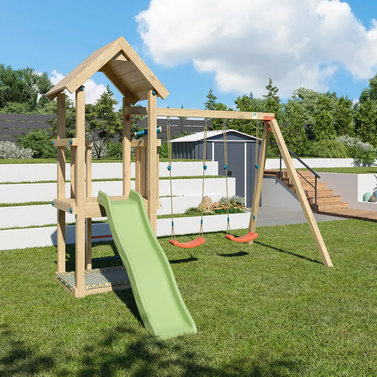 Aire de jeux bois 1,90 m EASY XPLORER 2 - 6 enfants