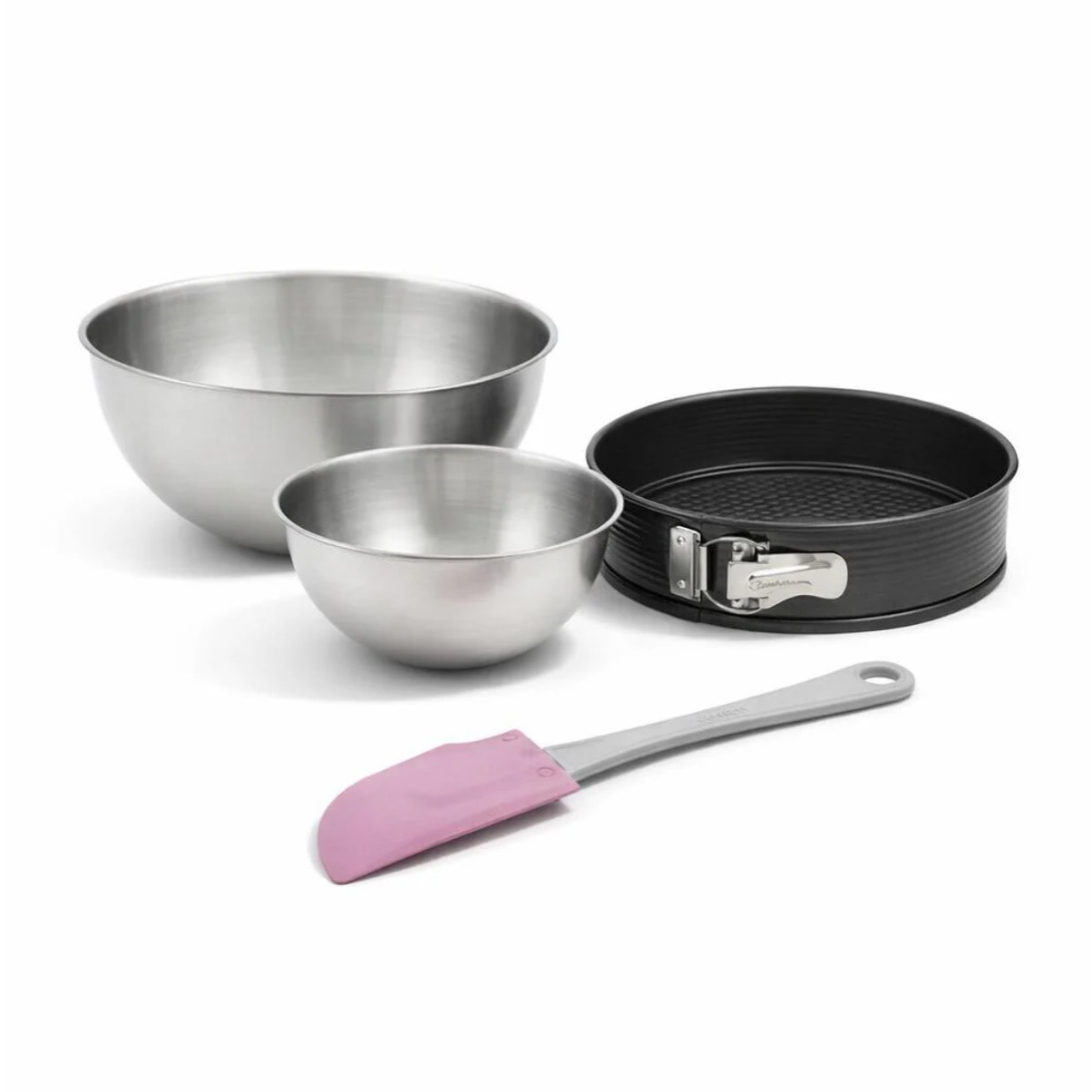 Lot comprenant 1 Moule à manqué, 1 spatule Zenker et 2 bols à mixer en inox Fackelmann