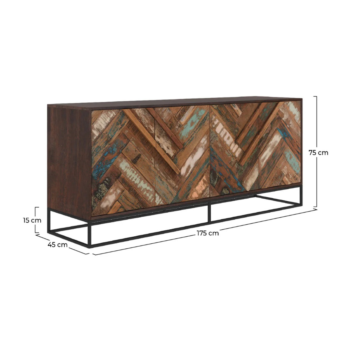 Buffet 4 portes en bois d'acacia et bois recyclé - Krabi