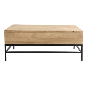 Table basse relevable industrielle bois manguier massif et métal noir L110 cm YPSTER