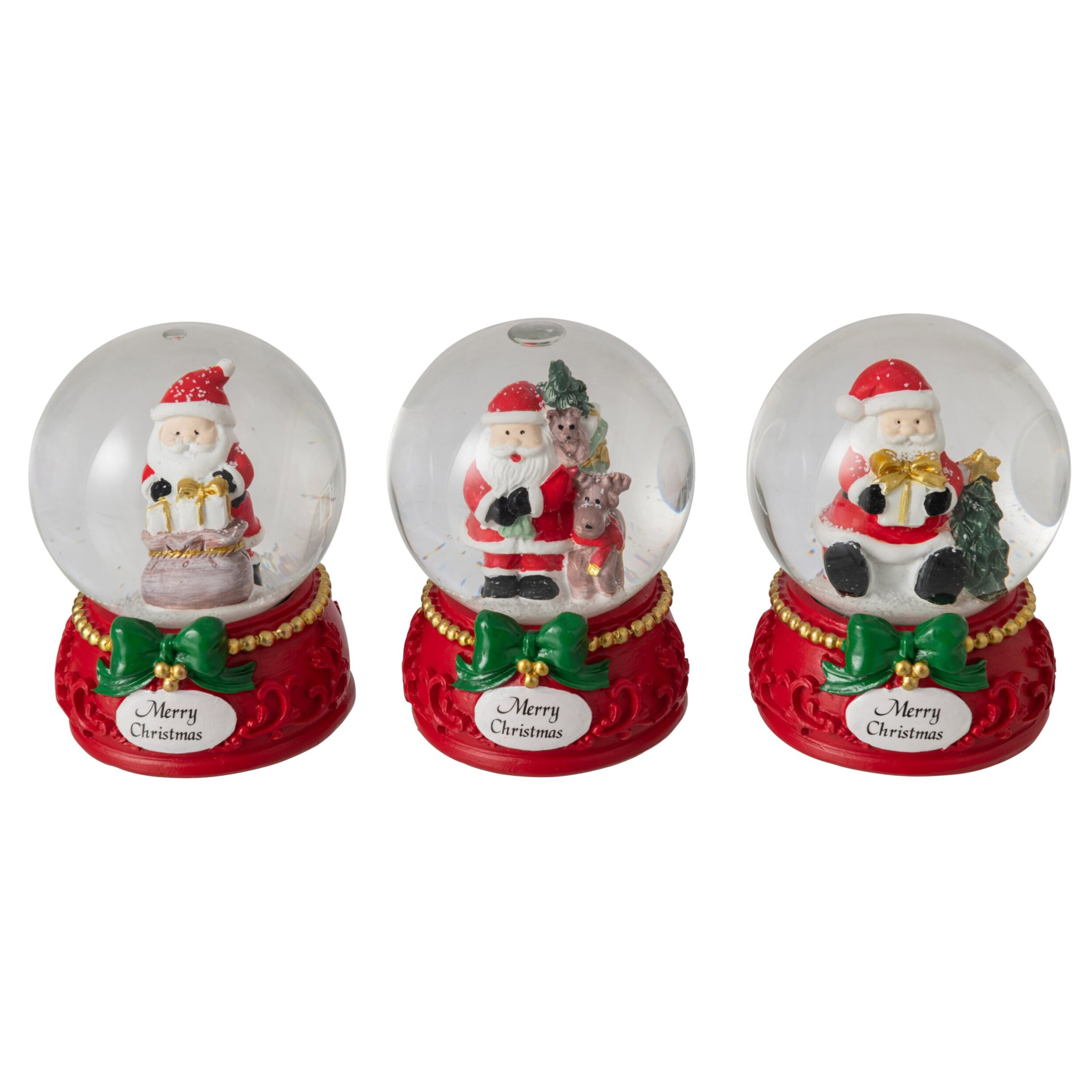 J-Line Boule de neige Père Noël - polyrésine - vert/rouge - large - assortiment de 3