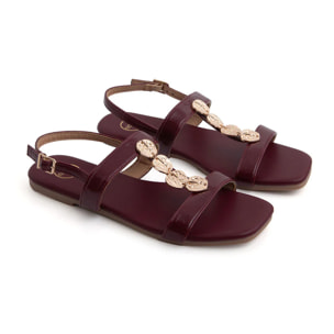 Sandalo flat con dettagli leaf gold - VINO ROSSO