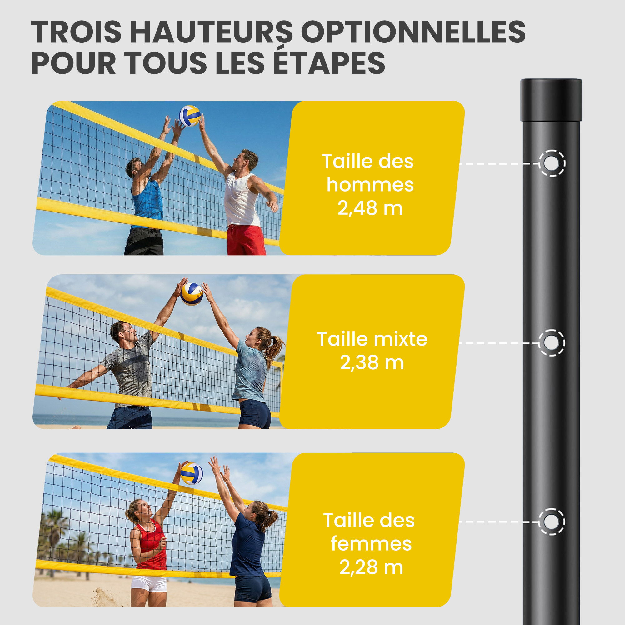 Ensemble volley-ball badminton hauteur filet réglable ballon 4 raquettes 4 volants lignes sac