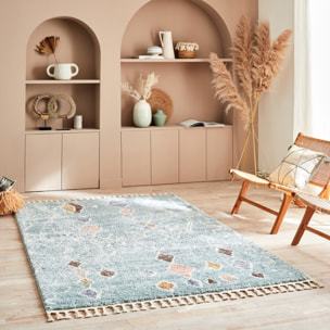 Delya - tapis salon berbère à poils longs en laine artificielle, turquoise