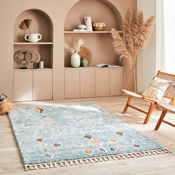 Delya - tapis salon berbère à poils longs en laine artificielle, turquoise