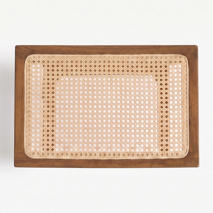 Tabouret en bois de teck et cannage en rotin 47 cm - Jacques