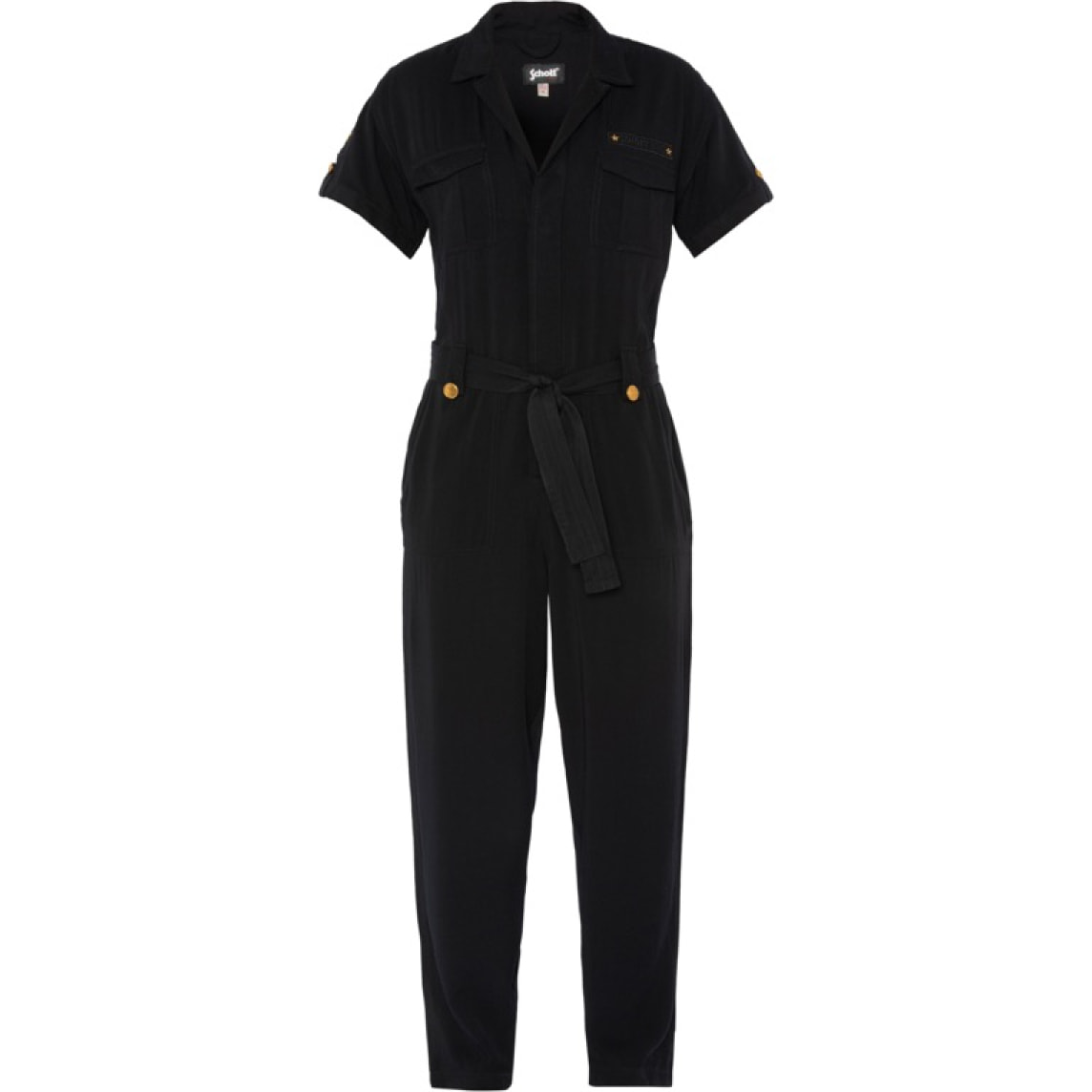 TRJAMELIA70W US NAVY JUMPSUIT IN YARN DYED COTTON WITH  POCKETS & CHEST PRINT 100% COTTON Nero