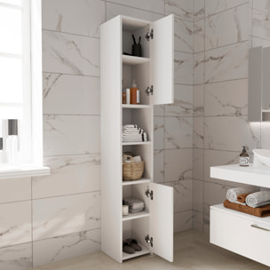 Armadio Armadietto Mobile Alto Bagno Multiuso Colonna 2 Ante 6 Ripiani Salvaspazio Mobiletto Asciugamani Ingresso Camera Letto 180x30x30 Cm Bianco