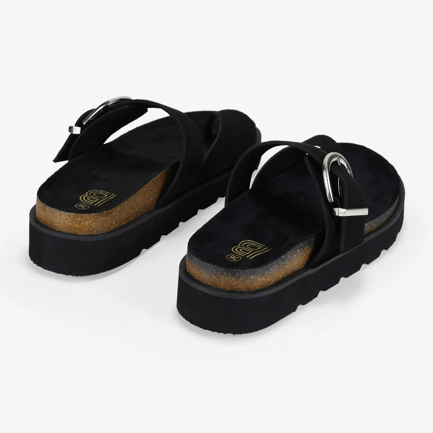 Sandalias de dedo negras piel con hebilla