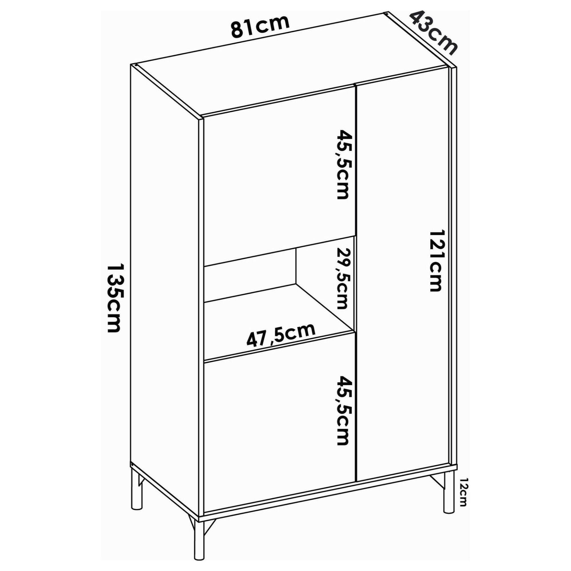 Credenza Boario, Buffet alto da soggiorno, Madia moderna da salotto a 3 ante, 81x43h135 cm, Rovere e Antracite