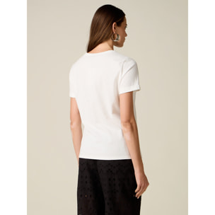 Oltre - T-shirt con taschino bordato di cristalli - Bianco
