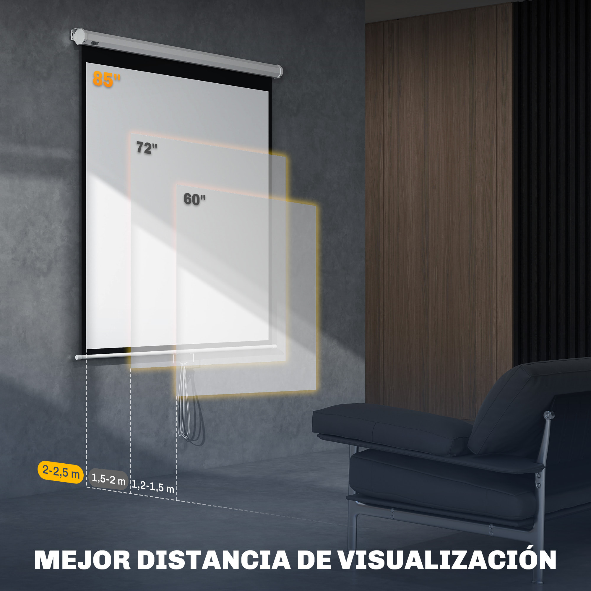 Pantalla de Proyector Manual 85 Pulgadas Pantalla de Proyección Portátil Formato 1:1 para Interior y Exterior Cine en Casa Patio 146x146 cm Blanco