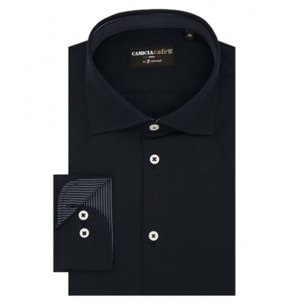 Camicia Uomo 1 Bottone Francese Slim Cotone Poliestere Unito Blu