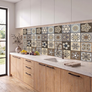 Stickers muraux - Sticker Mural Carrelage adhésif Cuisine Salle de Bain - 12 STICKERS CARREAUX DE CIMENT SALERNE