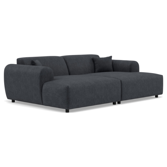 Aumance - canapé droit 4 places avec double méridienne assise profonde en velours texturé - Gris foncé