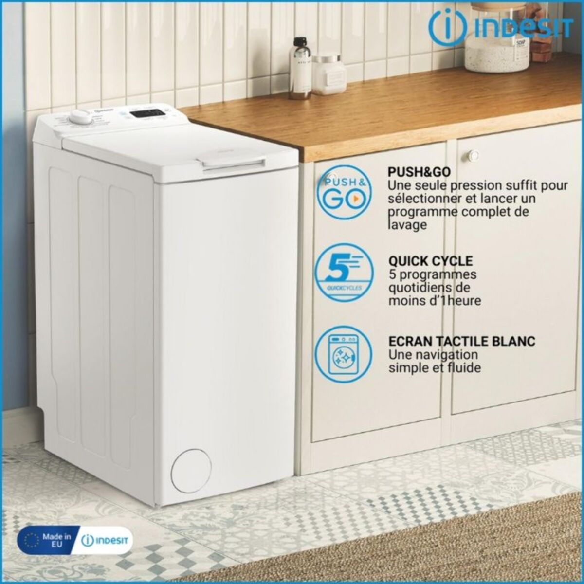 Lave linge top INDESIT TIP621PUSH&GOFR - 6 kg - 1200 tr/min - Classe A - Moteur induction