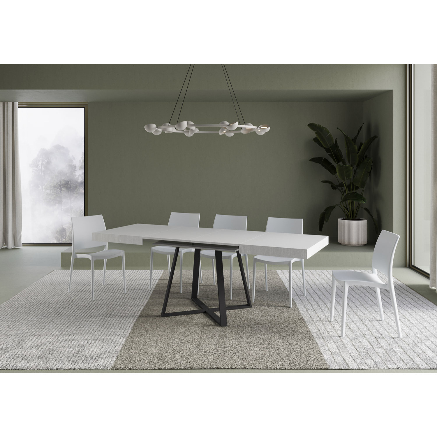 Mesa extensible 90x120/224 cm Abbraccio fresno blanco patas antracita