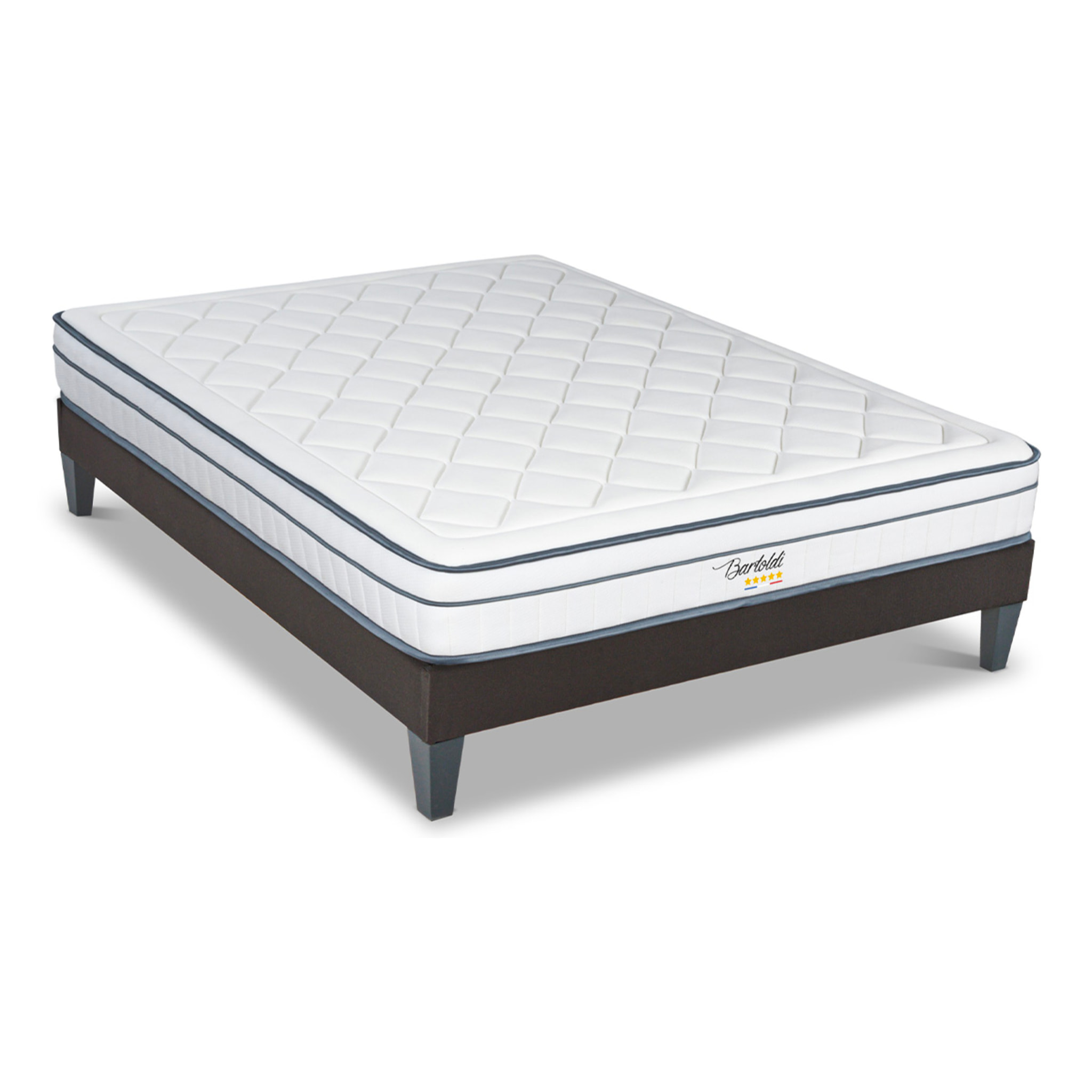 Ensemble Matelas Hybride Bartoldi & Sommier KIT15, 22 cm, Ressorts Ensachés & Mémoire de Forme, technologie Tri-Lattes, Soutien Ferme