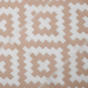 Alfombra de Exterior 182x274 cm Alfombra Reversible con Patrón Geométrico de Rombos Impermeable para Terraza Balcón Patio Camping Playa Blanco y Café