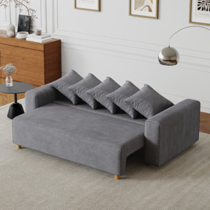KUPANG Canapé convertible 3 places en velours côtelé gris