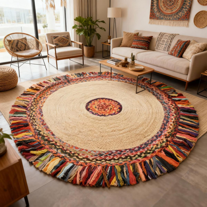 Tapis kilim rond fabriqué à la main en jute ORA