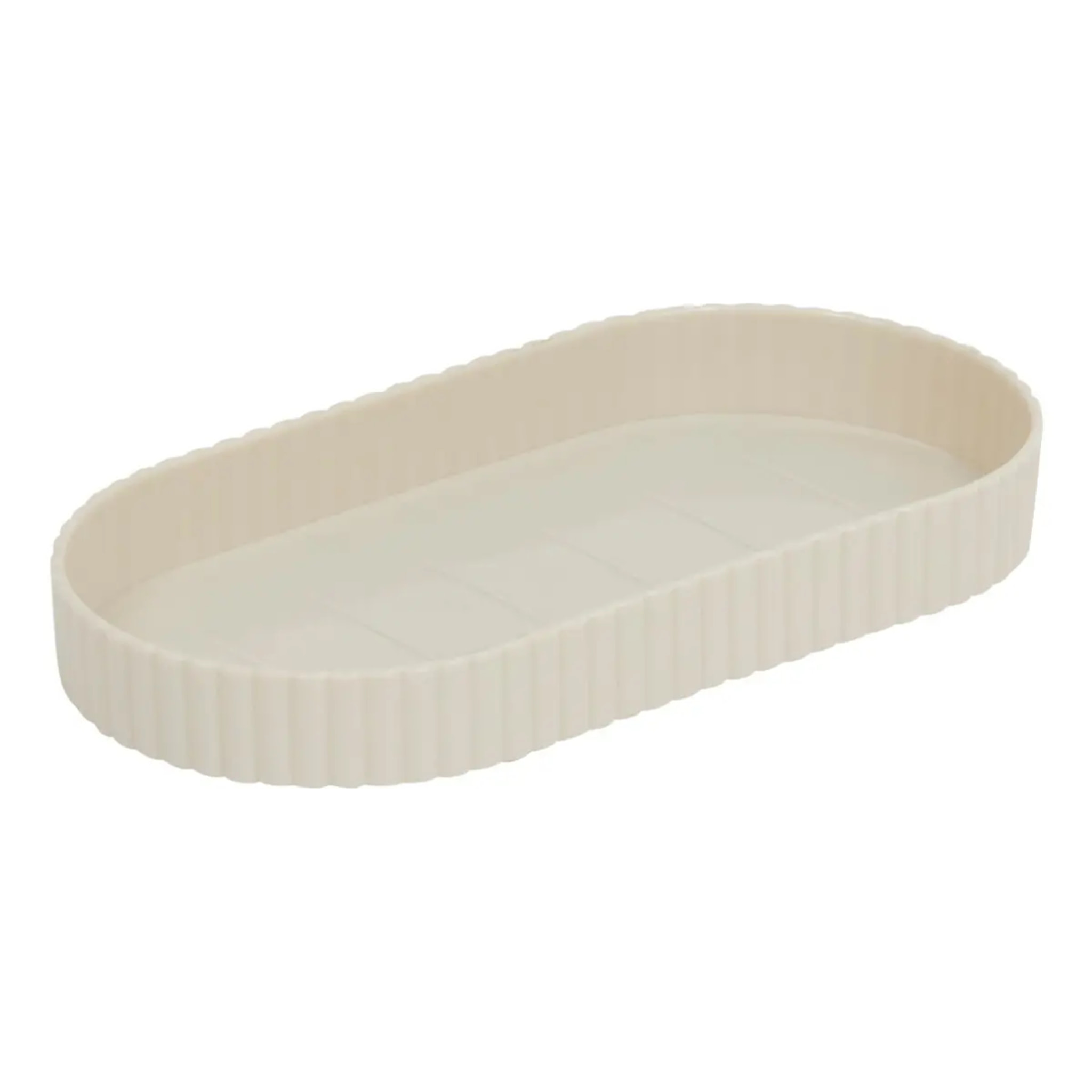 Lot distributeur de savon et gobelet strié beige