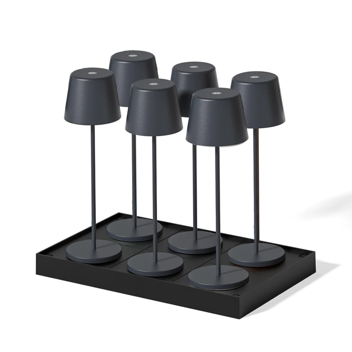 6 Lampes de table KELLY Gris H38cm + base de chargement