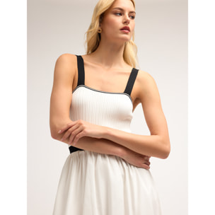 Motivi - Vestito bimaterico con gonna a ruota - Bianco