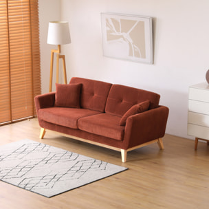 OSLO Canapé scandinave 3 places en velours côtelé terracotta