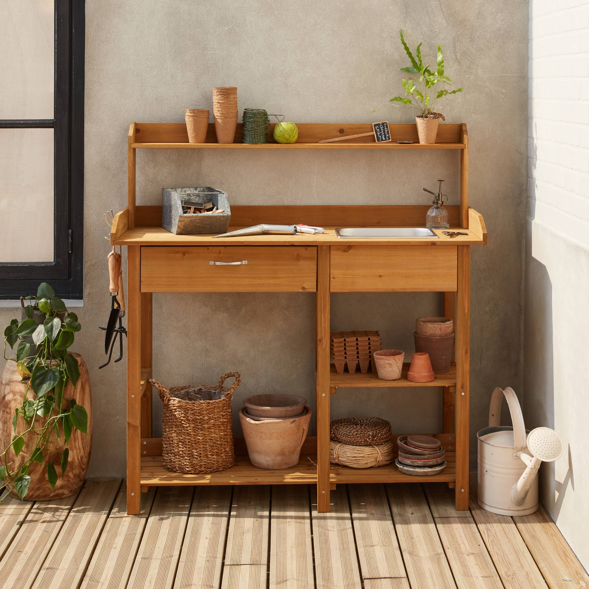 Table de rempotage bois 1 évier 3 crochets 1 tiroir CAPUCINE