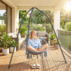 Soporte para Silla Colgante Triangular Altura 210 cm, con Cadena Ajustable, Base Estable, Resistente a la Intemperie, Estructura de Silla Colgante para Patio, Jardín, Carga 150 kg, Negro