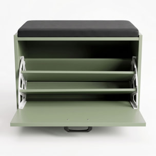 Kaizen - Panca da Ingresso con Scarpiera 63x47x30 cm 9 paia Portascarpe con Cuscino in Legno Salvia