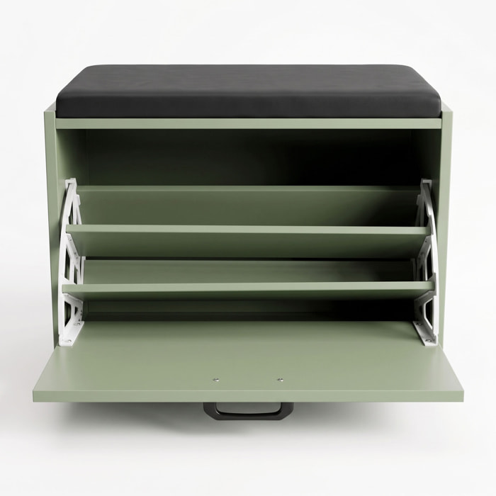 Kaizen - Panca da Ingresso con Scarpiera 63x47x30 cm 9 paia Portascarpe con Cuscino in Legno Salvia