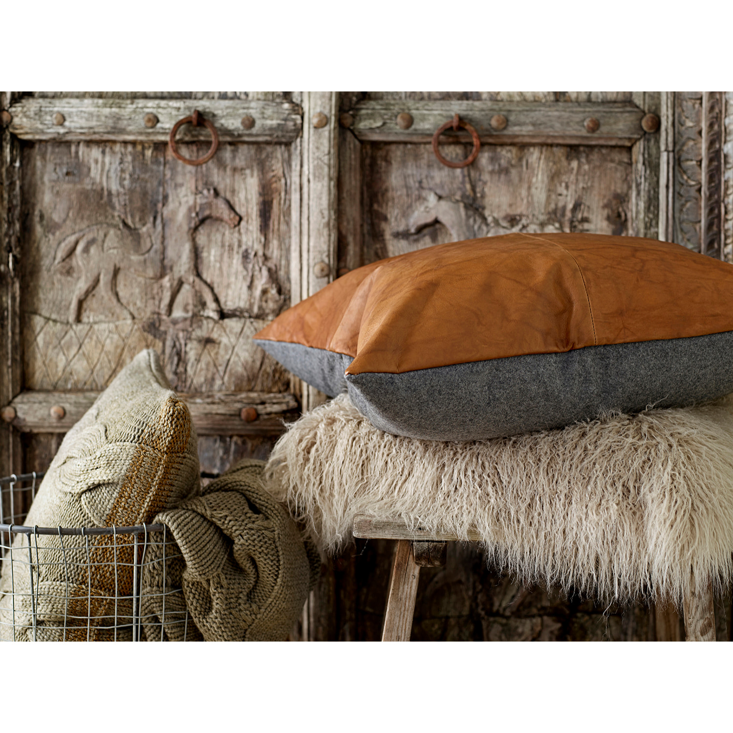 Coussin 60x60 Lodge leather Noir/Tobacco