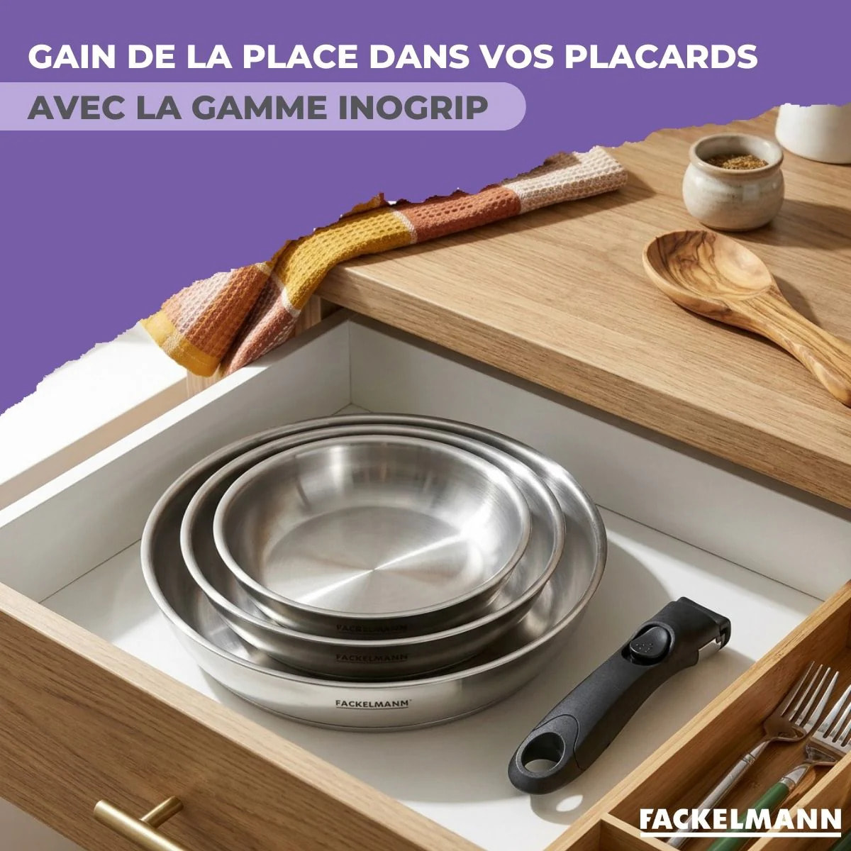 Set 1 poêle avec manche amovible Fackelmann InoGrip