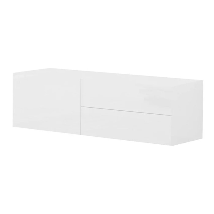 Mobile da soggiorno Porta TV, Made in Italy, Supporto per TV da salotto a 1 anta e 2 cassetti, cm 110x40h35, colore Bianco lucido