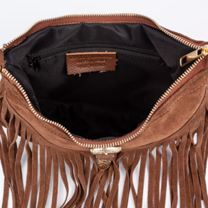 Barlassina borsa a tracolla Donna. Pelle vera Scamosciata, con frange.