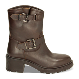 Biker in testa di moro tacco 5,5 cm in pelle