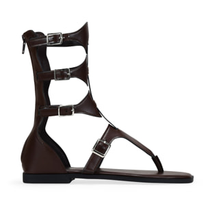 Sandalias gladiadoras marrones con cremallera