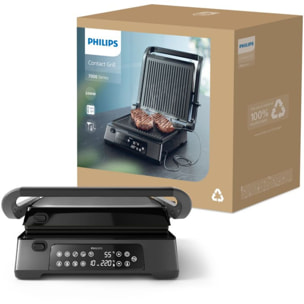 Grille-viande PHILIPS HD6307/70 Grill Série 7000 noir, sonde cuisson, plaques amovibles 29x26 cm, 2200 W