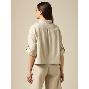 Oltre - Chaqueta boxy mezcla de lino - Beige